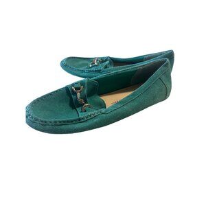 Isaac Mizrahi green leather horsebit detail loafer size 9M